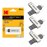 3 Peças Pen Drive Kodak K273 64gb Usb/type-c 3.2 Gen 1 Metal