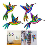 4 Pcs Colibrí Metálico Decoración Pared Escultura Jardín