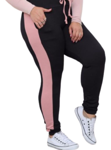 Calça Plus Size Com Faixa Lateral Malha Crepe Jogger