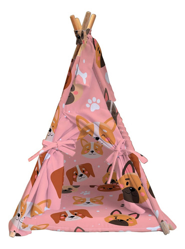 Tipi Para Perro Gato Casa Con Cama Colchoneta Mascota 80cm Color Rosa Perros