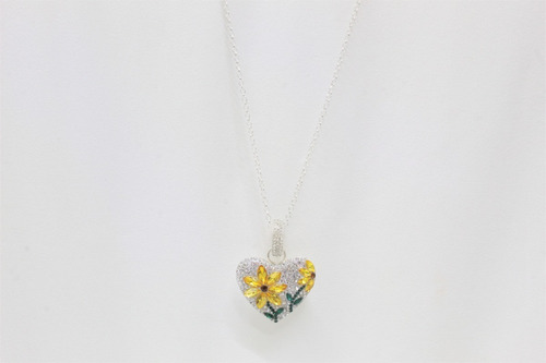 Collar Flores Amarillas Corazon Cristales Hermoso Amor C1026