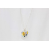 Collar Flores Amarillas Corazon Cristales Hermoso Amor C1026