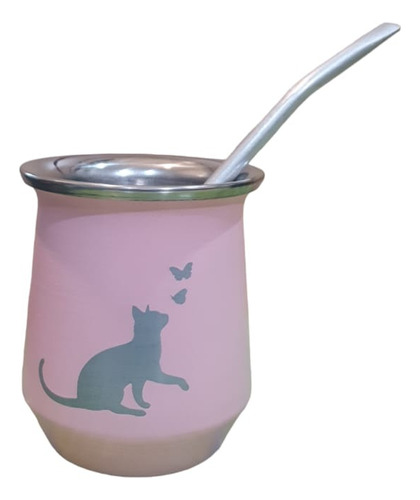 Mate Térmico De Acero Inoxidable  Gatito Con Bombilla