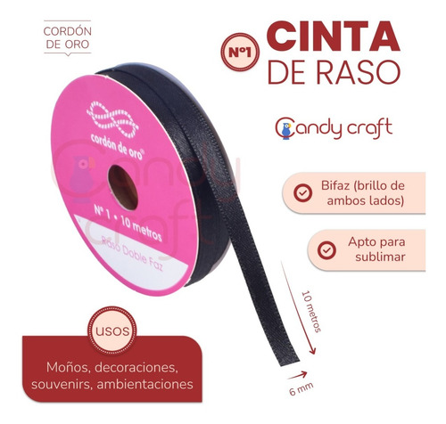 Cinta Raso N1 - 6 Mm - Cordon De Oro X 10 Metros - Stock