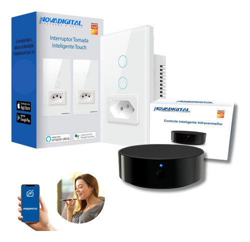 Kit Interruptor Touch C/ Tomada + Controle Universal Wifi