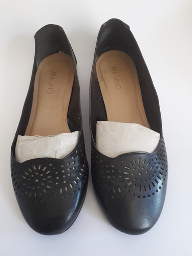 Oferta! Zapatos Ballerinas Chatitas Caladas Via Uno En Negro