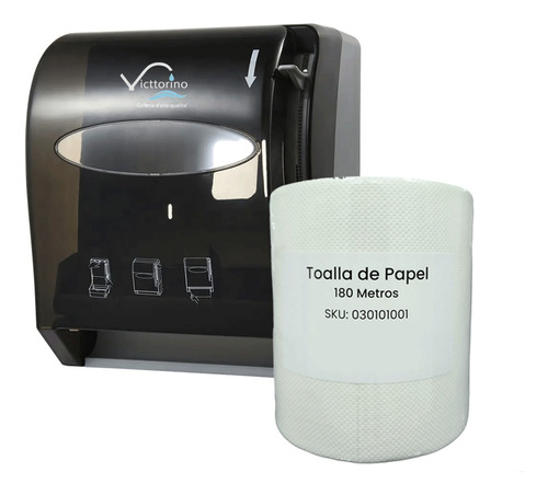 Dispensador De Papel Con Palanca Negro + 1 Rollo Toalla