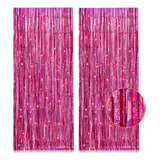 Cortinas Rosa Metalizado 1 X 25 M Con Flecos De Aluminio Par