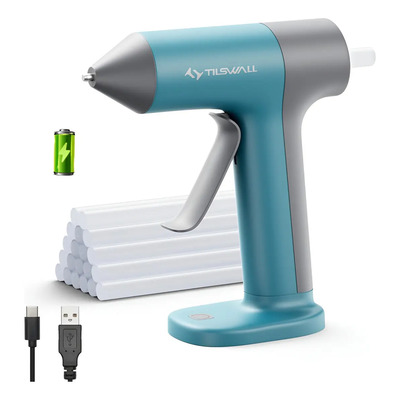 Tilswall - Pistola de pegamento caliente inalámbrica, precalentamiento rápido de 30 segundos con batería integrada de 2 Ah, pistola de pegamento termofusible con 20 barras de pegamento(20 x 140 mm) | Meses sin interés