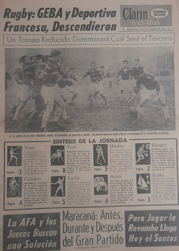 Clarin Deportivo 9/9/1963 Rugby Geba Vs San Fernando