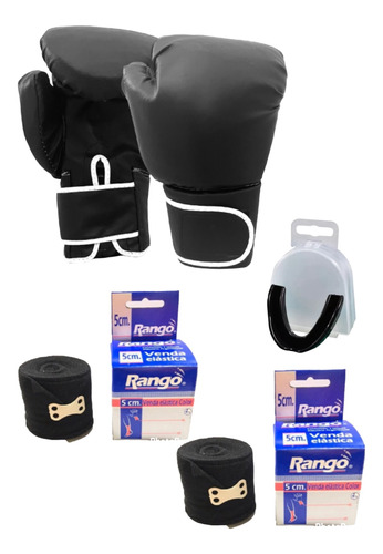 Kit Boxeo Par De Guantes+ Par De Vendas+ Bucal Con Estuche