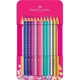 12 Lápices De Colores Sparkle + Estuche Faber-castell