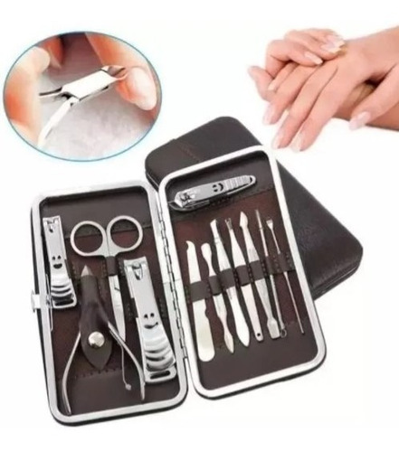 Estuche Set 12 Pcs Manicure Pedicure Acero Inoxidable.