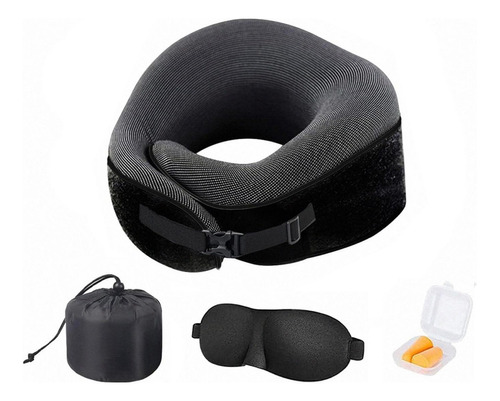 Almohada Cojin Cuello Para Viaje Noobe Cervical + Accesorios Color Negro