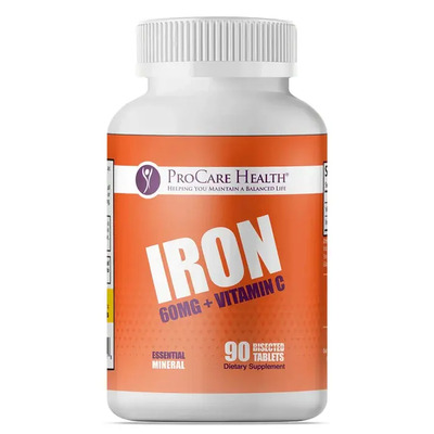 Procare Health Iron 60 Mg + Vitamin C 90 Tabletas Suplemento Dietético Con Hierro Y Vitamina C Para Energía Y Formación De Glóbulos Rojos | Envío gratis