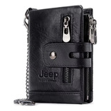 Carteira Jeep Kavis Masculina Couro Porta Cartões Moeda Rfid Cor Preto Desenho Do Tecido Liso