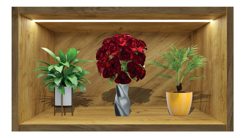 Painel Quadro 3d Nicho Adesivo Vaso Floral Exclusividade M3