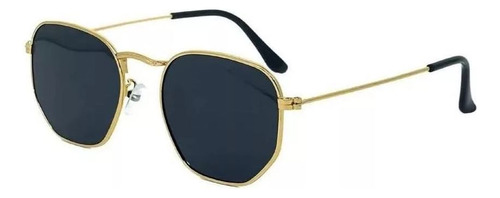 Óculos De Sol Hexagonal Uv 400 Cor Preto/dourado