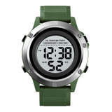 Reloj Hombre Skmei 1518 Sumergible Digital Alarma Cronometro Color De La Malla Verde Militar Color Del Bisel Plateado Color Del Fondo Blanco