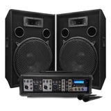 Combo Consola Potenciada 4 Canales+usb+2 Bafles 15''+2 Microfonos Karaoke Fiestas Iglesias Salones