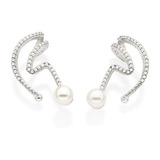 Brincos Ear Cuff Pérolas Zircônias Platina Rommanel 326936