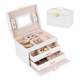 Caja Organizadora De Joyas Cuero Con Llave, 3 Niveles Joyero