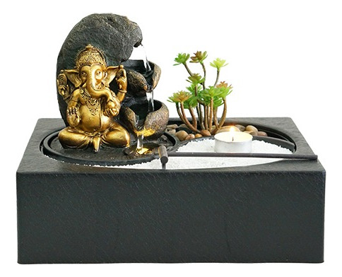 Fuente De Agua Ganesha + Jardin Zen + Cascada 22cm Tm Ct