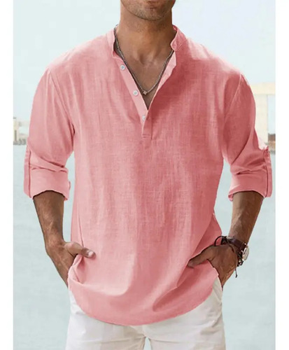 Y2685 Camisa Polo De Color Liso Y Manga Larga De Lino For