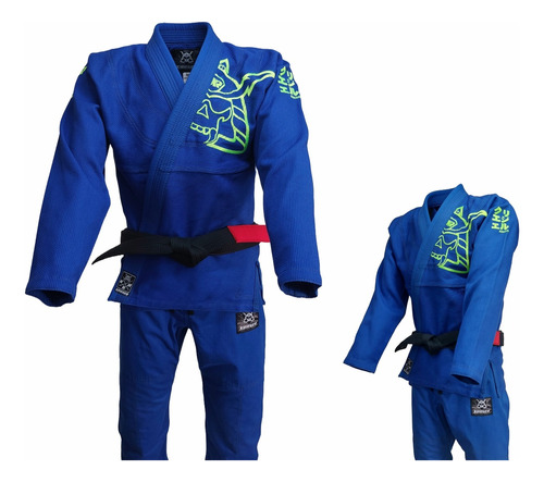 Kimono Jiu-jitsu Bjj - Krieger - Phantom Azul Bordado Verde