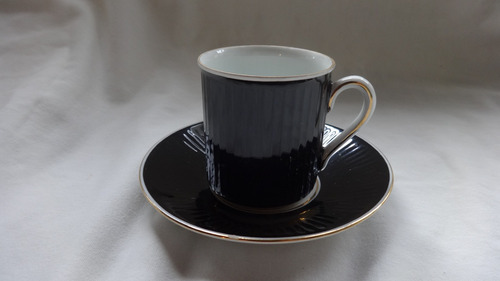 Duo Cafe Porcelana Verbano Negro Dorado Facetado Antiguo