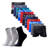 Kit 10 Cuecas Boxer Adulto + 12 Pares Meias Sport Longa