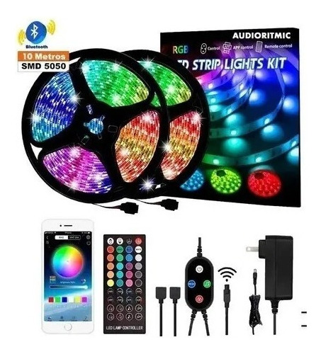 Tira Led Rgb 5050 Kit 20 Mts Fuente Bluetooth Ritmica