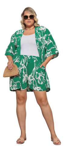 Conjunto 2 Peças Tendência Kimono+short Feminino Estampada