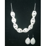 Gargantilla Y Aretes Crystal Rhinestone Color Plata.