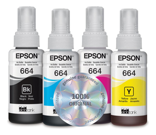 Kit Tintas 664 Verificables Con Epson Original Por 4 Colores