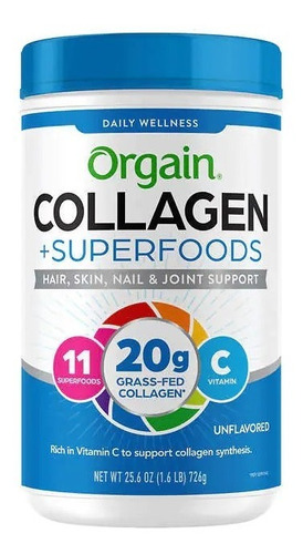 Orgain Collageno + Vitm C,  726g  Colageno En Polvo