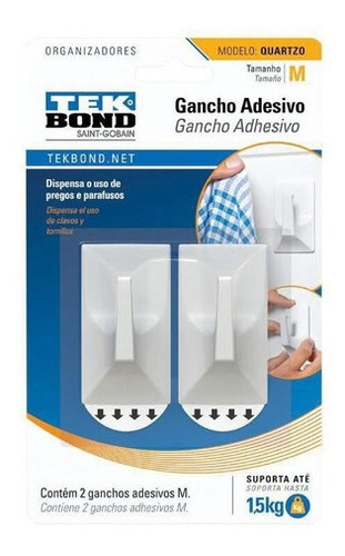 Ganchos Adhesivos Plástico Cuarzo Blanco M 1.5kg 2un Tekbond