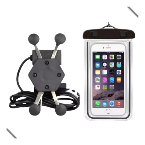 Suporte Carregador Usb Celular + Capinha  Impermeável Motos