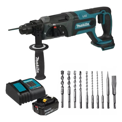Kit Rotomartillo Cincelador Makita DHR241STX2 + Batería 5.0Ah + Cargador + Juego 10 Brocas | Potencia y autonomía para perforar y cincelar concreto con sistema SDS Plus y alto rendimiento | Envío gratis
