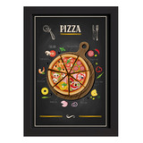 Quadro Para Cozinha Pizza Moldura Preta 22x32cm Cor Colorido