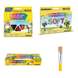 Kit Escolar Acrilex Guache + Giz De Cera  Massinha + Pincel 