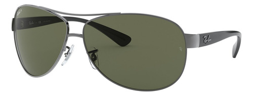 Anteojos De Sol Polarizados Ray-ban Rb3386 Standard Con Marco De Metal Color Polished Gunmetal, Lente Green De Policarbonato Clásica, Varilla Black De Metal