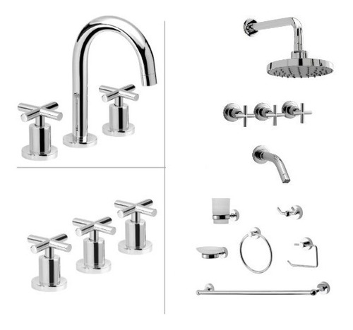 Combo Griferia Valencia Peirano + Kit Accesorios Baño 3000