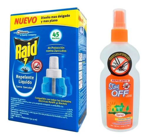 Raid 45 Noches Repuesto Liquido + Repelente Stay Off Spray