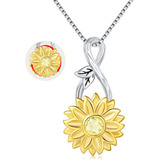 Collar Girasol Giratorio Plata 925 Joyas Mujer Anti Estres