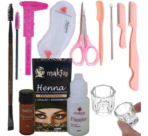 Kit Sobrancelha Henna Makiaj 13 Itens Paq Navalha Pincel Dap Cor Loiro