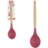 Colher De Silicone Multiuso Vermelho Cabo Madeira 32 Cm Well