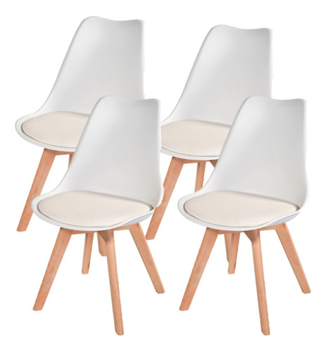 Kit Com 4 Cadeiras Leda Branca - Charles Eames Wood Com Almo