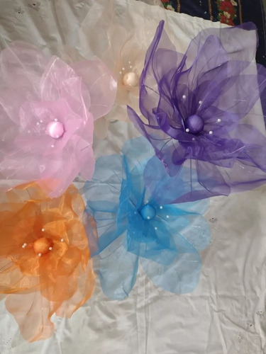 Flores Gigantes De Organza De 50 Cm X 6 Unidades