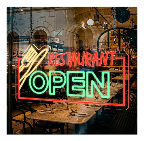 Letrero Led Neon Open Abierto Restaurant Ancho90cm Luminoso